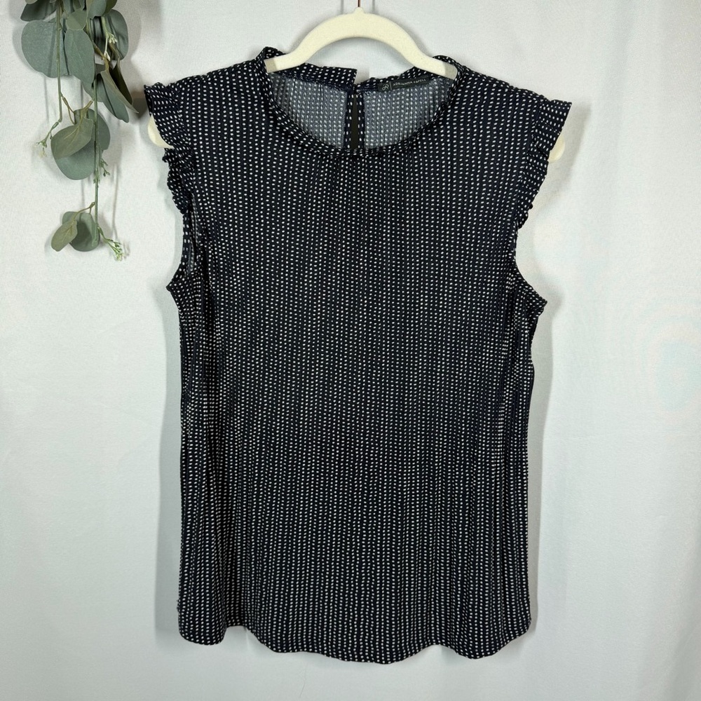 Adrianna Papell | Navy Blue Blouse Polka Dot White Tank Top Women's Size XL